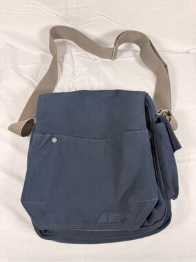 MEC Navy Canvas Messenger Bag with Taupe Strap